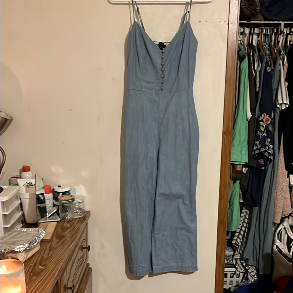 Banana Republic Blue Sleeveless Jumpsuit, the top front buttons, size 2